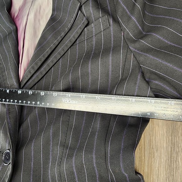 BCBGMaxAzria Women's Large Pinstripe Blazer‎ Jacket Black Striped Single Button - Picture 9 of 12